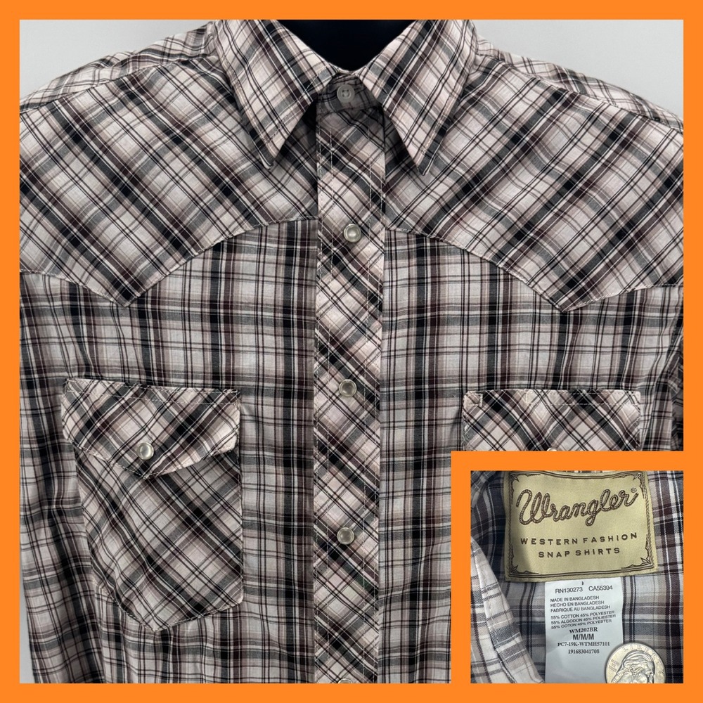 Wrangler Western Fashion‎ Snap Shirts Plaid Short Sleeve Medium M